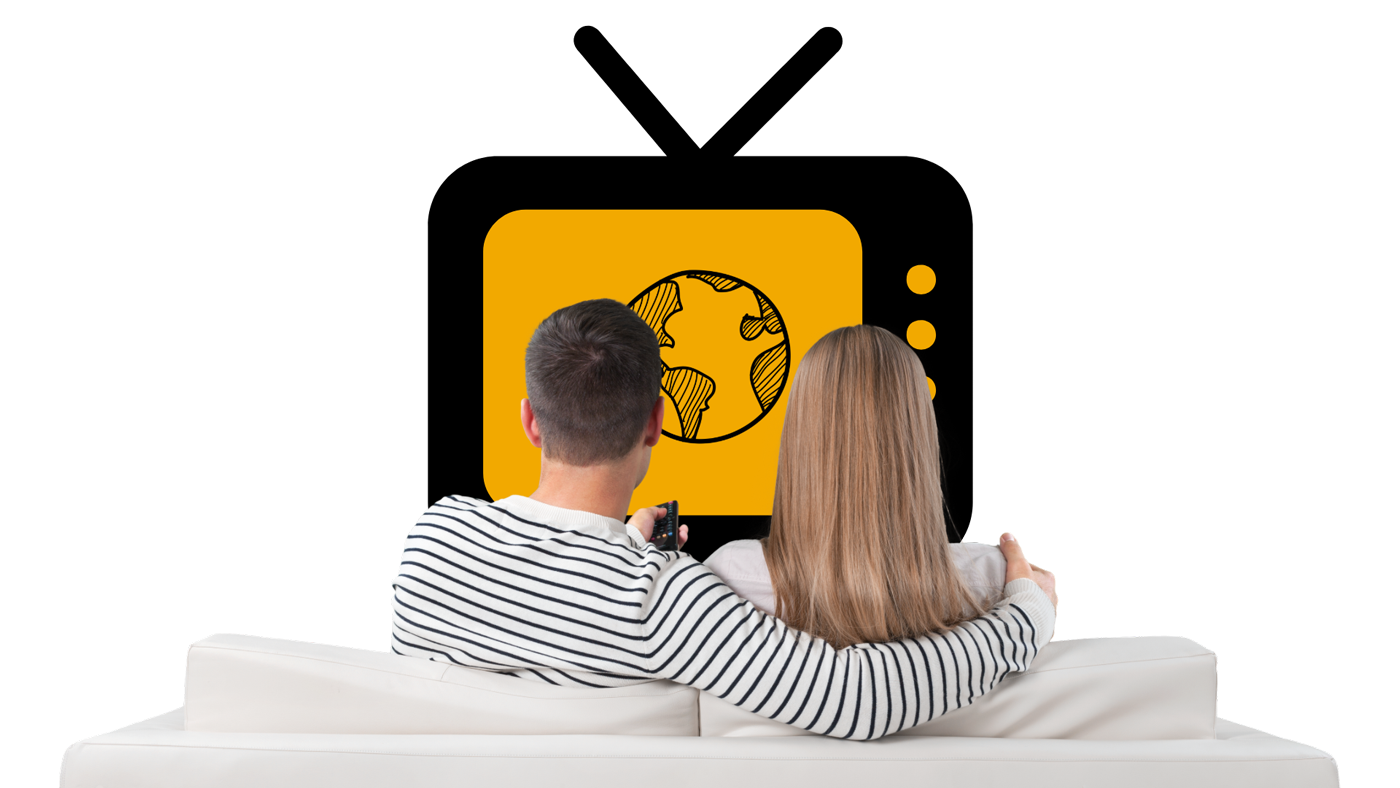 Two people sat on sofa
