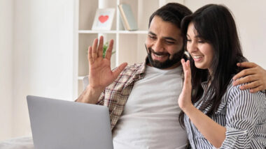 Man and woman on video call