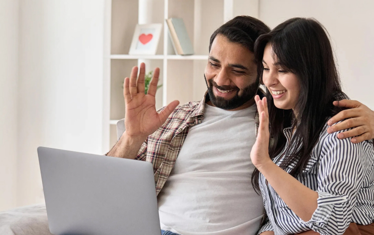 Man and woman on video call