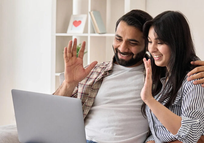 Man and woman on video call